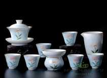 Набор посуды для чайной церемонии # 21204 гайвань - 110 мл фарфор гундаобэй - 200 мл 6 пиал по 45 мл чайное сито